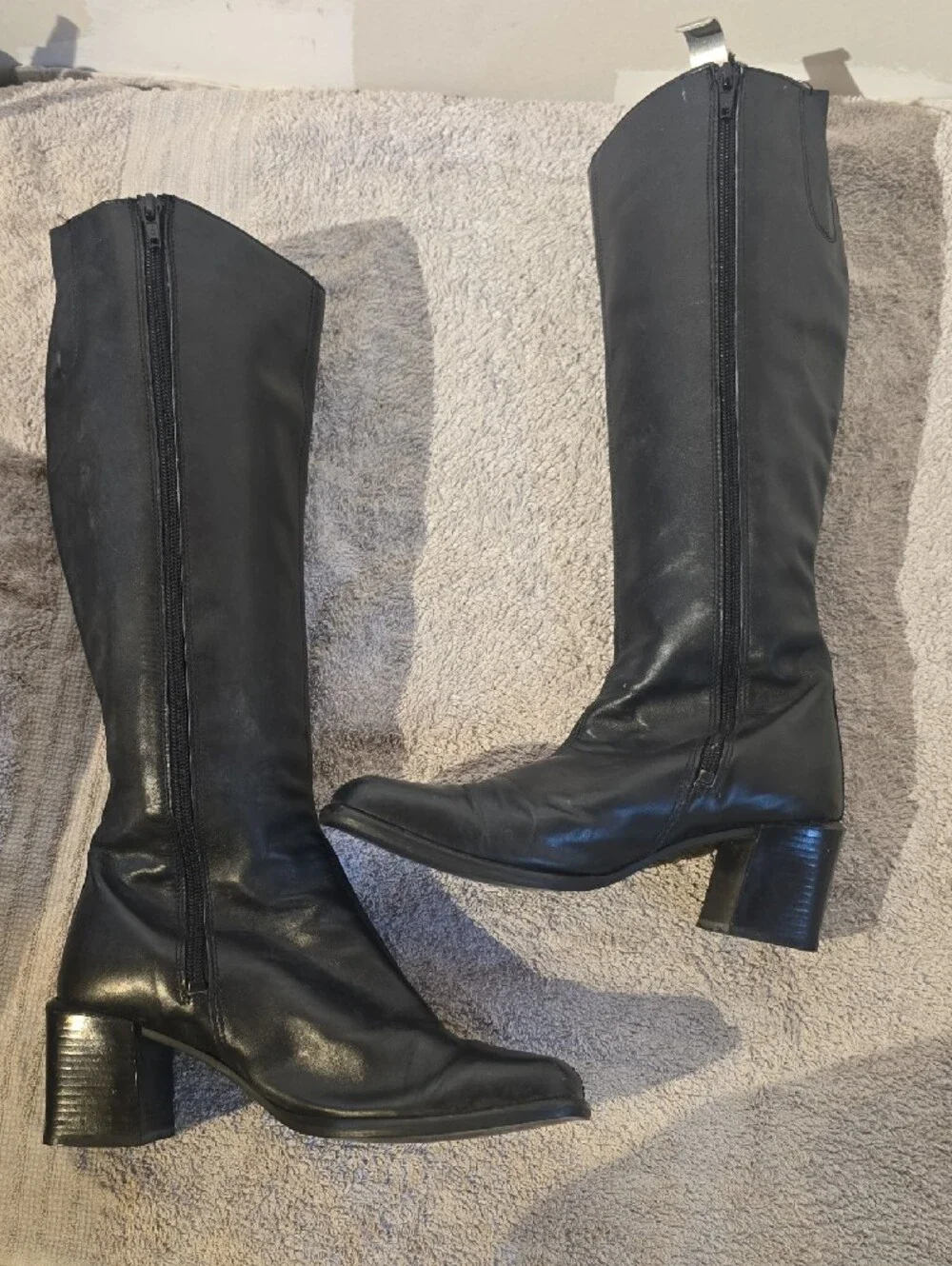 Women's Black Over-the-Knee Leather Boots with Low Block Heel